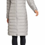 Eddie Bauer Long Quilted Puffer Down Jacket, Light Grey, Size 1X, EUC Photo 0