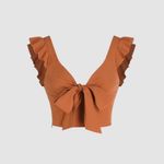 Cider  Terracotta Ruffle Sleeve Crop Top Photo 1
