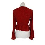 Nasty Gal Deep V Neck Top Size 2 Red Peplum Ruffle Long Sleeve Romantic Feminine Photo 2