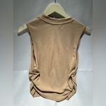 Cider  Crop Top Womens X-Large Beige Ribbed Sleeveless Gathered Sides Mock Neck Photo 3