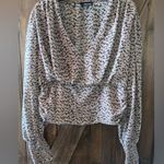 Talent Blouse Womens Size 1XL Brown Black Low V Neck Sheer Smocked Bottom Casual Photo 3