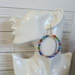 Millefiori Art Glass Oval Bead Hoop Earrings Green Photo 5