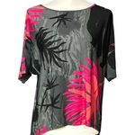 Clara Sun Woo Tunic Size XS Gray Pink Coral Angle Hem Lagenlook Floral Tropical Photo 0