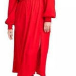 NWOT La Ligne Size‎ 3X Smoked Bodice Midi Dress Red Pockets Square Neck Photo 0