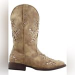 New ROPER Women's Kennedy Mid Calf Boot Tan Faux Leather Glitter Underlay Size 8 Gold Photo 3