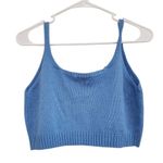 Sugar Thrillz Embroidered Cropped Knit Top Sleeveless Scoop Neck Blue Size Large Photo 1