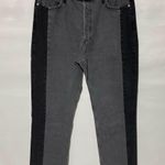 Mango Two Tone Side Panels High Waist Raw Hem Straight Leg Jeans Grey Size 14 Photo 4