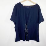 Navy Blue Short Sleeve Lace Photo 3