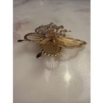 Monet Vintage Signed  Gold Tone Butterfly Brooch Pin Rhinestones Photo 3