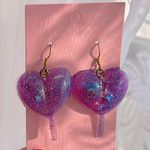 Betsey Johnson π Purple Glitter Heart Earrings Photo 0