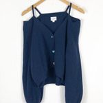 Cami NYC NWOT Elizabeth Sweater Large Blue Merino Wool Cold Shoulder Cardigan Photo 2