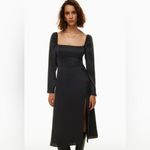 Wilfred Aritzia Bridgerton Satin Black long Sleeve Midi Dress size 8 $168 Photo 2