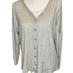 Peach Love California  Sweater Button Up V Neck Gray Fun Sleeves Womens Small Photo 0
