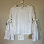 Free People White Blouse Bell Sleeve Size S So Obviously Yours Tie Back Ruched Photo 0