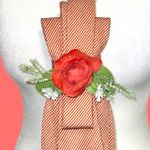 “Dainty Dapper”Orange textured tie necklace and rustic Rose adornment Red Photo 2