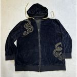 Cacique VTG Y2K  Sweatshirt Velour Embroidered Black‎ Gold Paisley Hoodie -22/24 Photo 3