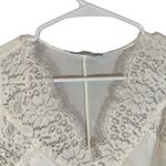 Mango White Lace Applique Flutter Short Sleeve V-Neck Blouse Women Sz 2 Photo 4