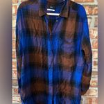 BDG  Blue and Brown Plaid Women's Button Down Shirt Photo 0