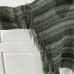 Kensie Green Oversized Fringe Sweater Cozy Relaxed Striped Cabincore Photo 1