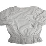 Cynthia Rowley  Top Womens Medium White Embroidered Sleeve Peplum Blouse Linen Photo 1