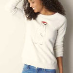 American Eagle Polar Bear Embroidered Beaded Sweatshirt Women's Medium Cream Photo 0