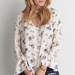 American Eagle NWT Women’s Cream Floral Choker Neck Bell Sleeve Top Size XS Photo 0