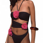 SAME Rose Cut Out One Piece Size Small Black Photo 0