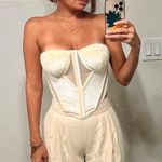 Strapless Velvet Corset Top in Crème Colorway Yellow Photo 0