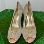 Adrianna Papell  Gold Champagne Rhinestone Peep Toe Heels Photo 1