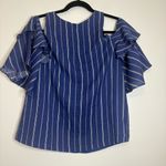 Elliatt Blue Stripe Cold Shoulder Ruffle Top Size M Rayon Blend Lined Blouse Photo 2