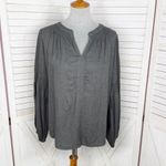 Loft  V Neck Pop Over Boho Peasant Blouse Long Sleeve Denim Gray Small Photo 0