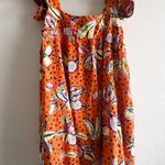 Kourt Aria Linen Tropical Short Dress Pockets Fruit Bird Medium Orange Photo 8