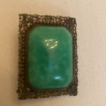 Vintage green amazonite stone framed with brass filigree border. Handmade. Photo 4