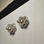 Vintage Laguna Faux Pearl & Crystal Bead Cluster Silver Tone Clip On Earrings Photo 1