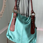 Aurora Turquoise Pebbled Leather Crossbody Bag Adjustable Strap Italy Quality Photo 0