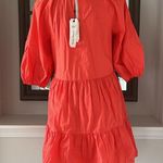 Cinq à Sept Lynn Tiered Puff Sleeve Dress, Neon Coral Size 6 New w/Tag $365 Photo 7