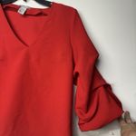 H&M Women's Red V-Neck Blouse Puff Sleeve Top Size 2 Dressy Casual Photo 3