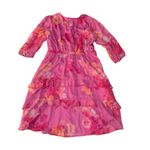 Destination 365 women's large Vibrant Pink Orange Floral Dress Swiss dot guest Photo 1