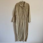 Free People  Quinn Coverall Size Large Jumpsuit in Thistle Seed Green Boho Linen Photo 2
