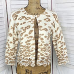 Chico's Chico’s Charlee Cheetah Lace Hem Crop Cardigan Sweater Cream Tan Small Photo 0