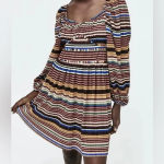 ZARA  Like New Striped Midi Long‎ Sleeve Dress Medium Faux Corset Style Mu… Photo 2