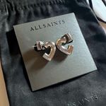 ALL SAINTS Small Silver Heart Huggie Hoop Chic Earrings Dust Bag Included Photo 4