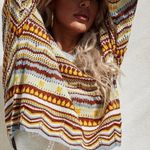 Women’s Blue Multi Hollow Open Crochet Cropped Sweater sz xs Photo 3