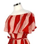 Faithfull the Brand  Amalfi Rust Red Striped Off-Shoulder Dress Size Small Photo 3