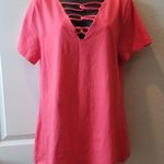 Torrid Women's Size 2 Teaberry Red Pink V-Neck T-Shirt Tee Crisscross Women’s Photo 0
