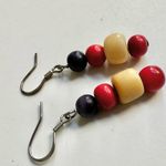 Red purple tan beaded earrings Photo 3