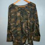 JODIFL  Camouflage Long Sleeve Twist Front Stretch Knit Top Medium Photo 1