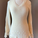 Sharagano  Paris Cream V-Neck Sweater with Fringe Small Photo 0