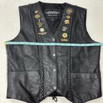 Unik Vintage Motorcycle Black Leather Vest with Unique Pins Size L Size L Photo 12