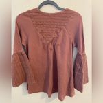 Free People  Boho Bell Sleeve Brown‎ Mauve V-Neck Oversized Blouse Size XS Photo 1